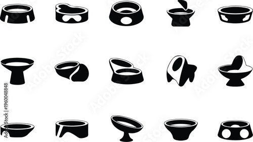 Dog Bowl Silhouette Icon Collection Set