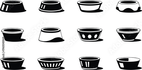 Dog Bowl Silhouette Icon Collection Set