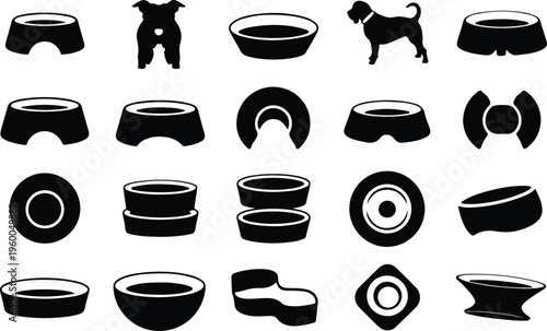 Dog Bowl Silhouette Icon Collection Set