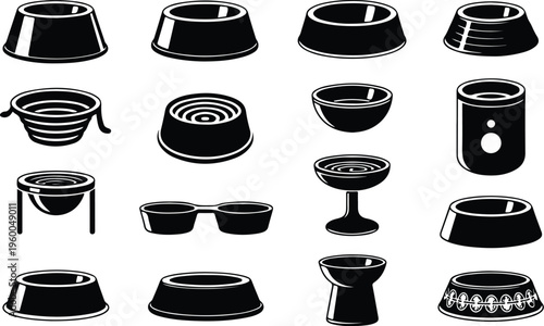 Dog Bowl Silhouette Icon Collection Set