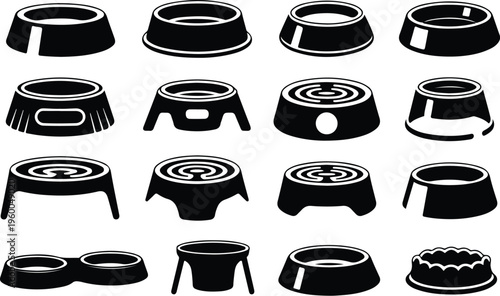 Dog Bowl Silhouette Icon Collection Set