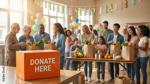 Wallpaper Mural Diverse group of volunteers organizing a food drive in a community center Torontodigital.ca