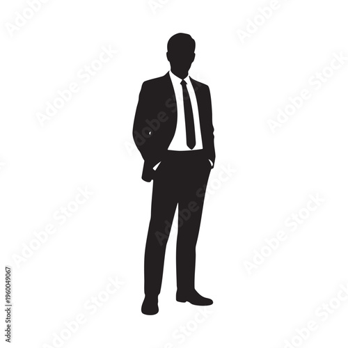 Professional silhouette of a man in business attire standing confidently with hands in pockets Vector