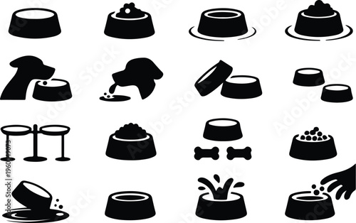 Dog Bowl Silhouette Icon Collection Set