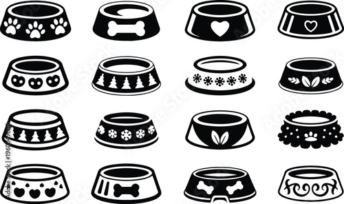 Dog Bowl Silhouette Icon Collection Set