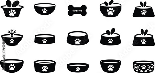 Dog Bowl Silhouette Icon Collection Set