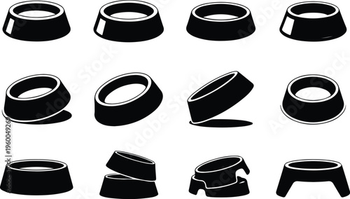 Dog Bowl Silhouette Icon Collection Set