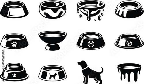 Dog Bowl Silhouette Icon Collection Set