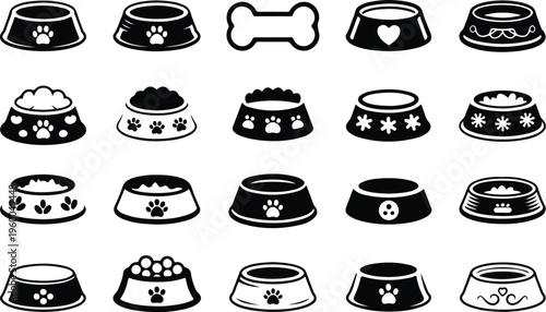 Dog Bowl Silhouette Icon Collection Set