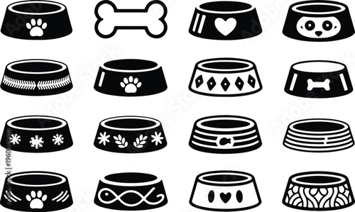Dog Bowl Silhouette Icon Collection Set