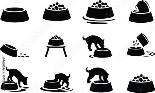 Dog Bowl Silhouette Icon Collection Set