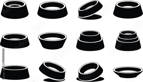 Dog Bowl Silhouette Icon Collection Set