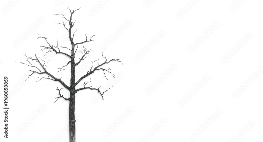 Fototapeta premium lonely dead tree shape on a plain white minimal background with copy space