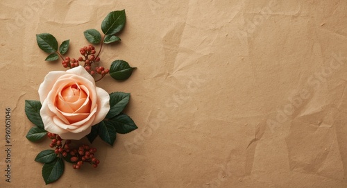 Graceful rose and leaf cluster on kraft paper designed for heartfelt occasion cards