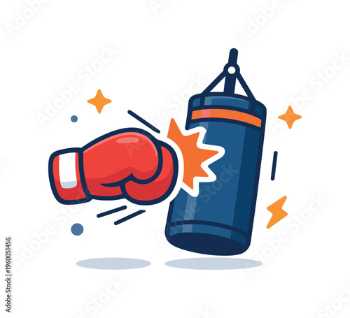 High-energy fitness boxing workout focused on strength, cardio, and stress relief in a modern training environment, a simple boxing glove striking a minimal punching bag