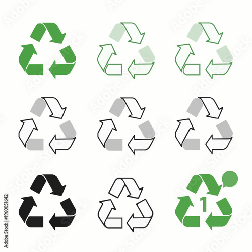 Minimal recycle mark vector icon set EPS10 isolated on white