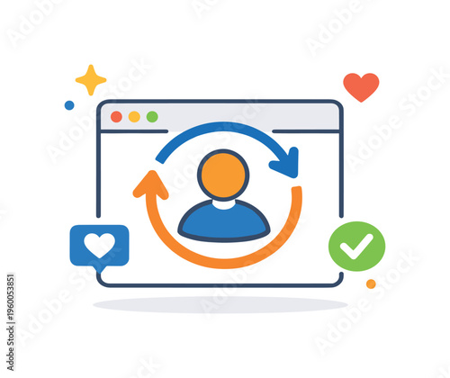 Customer retention and personalized advertising approach leveraging behavioral data to reconnect with interested audiences, a simple browser window with a user icon and a looping