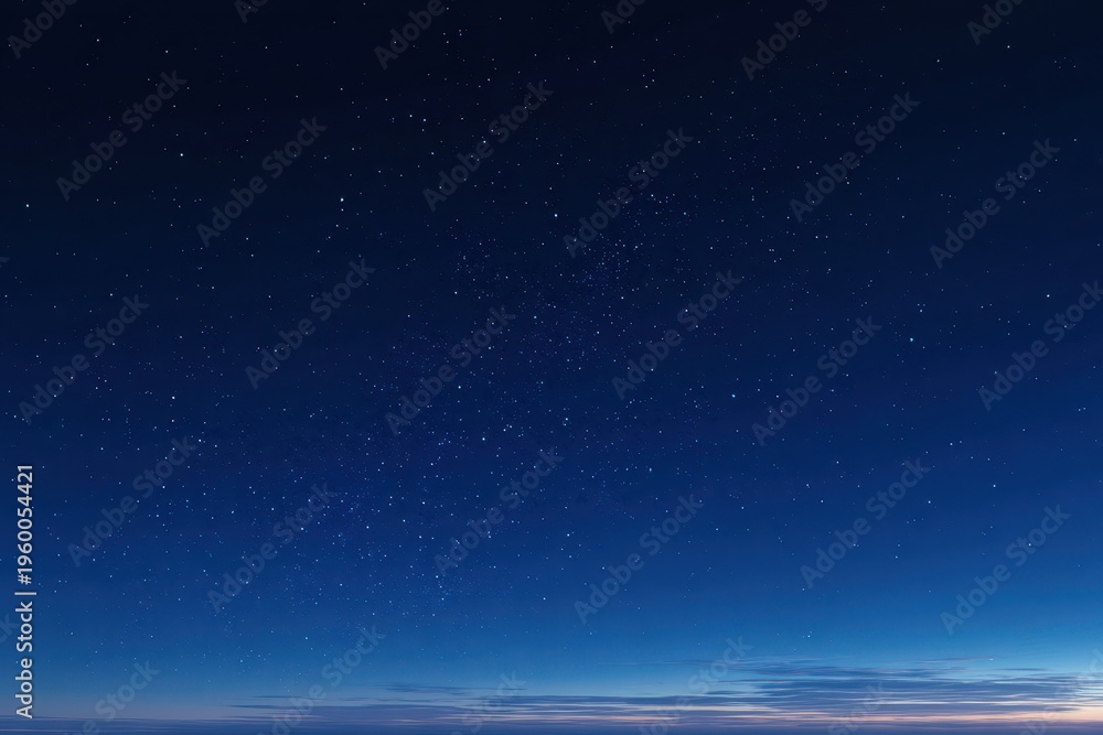 Fototapeta premium Nightscape: tranquil blue gradient sky above empty horizon