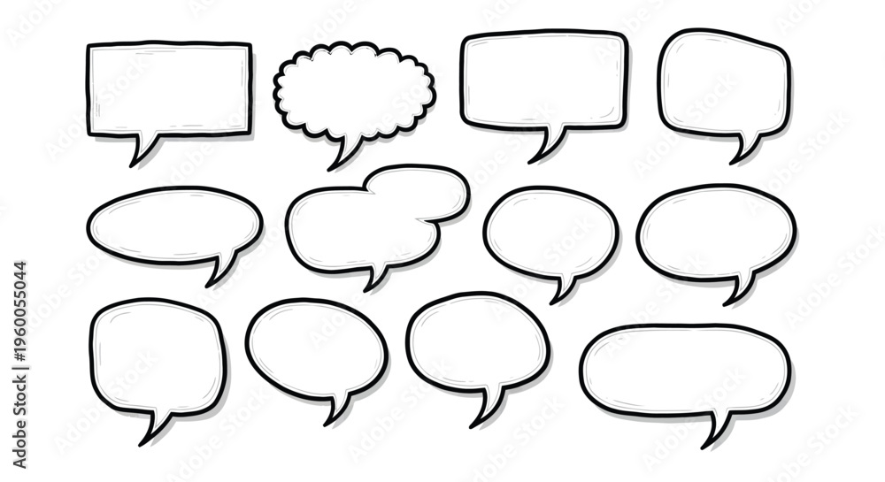 Fototapeta premium A collection of 12 blank speech bubbles in various shapes and sizes for comic strips and illustrations