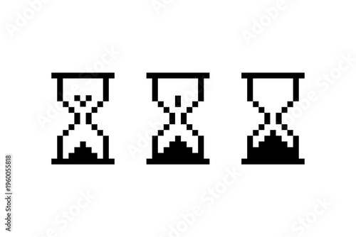 Hourglass Time Passing Icons Set Pixel Style Illustration