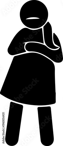 Woman Stickman Character with Long Hair and Dress in Question or Welcome Pose