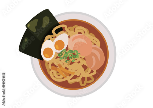 上から見た美味しそうなラーメン