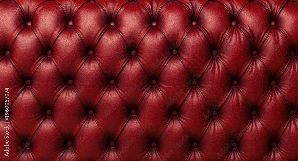 Fototapeta premium Intricate texture of deep red capitone leather with diamond tufted buttons in vintage Chesterfield style
