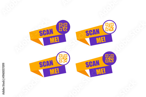 Scan Me QR Code Label Stickers Colorful Set Illustration