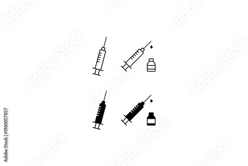 Medical Syringe and Vaccine Injection Icons Set Illustration