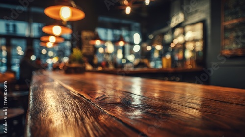 Intimate bar setting featuring a wood countertop and hazy evening glow