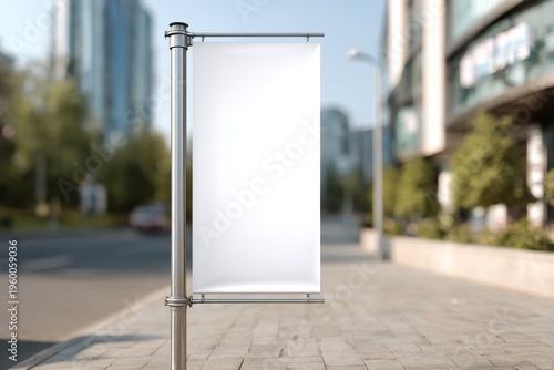Isolated street signage display mockup with a clean white banner panel