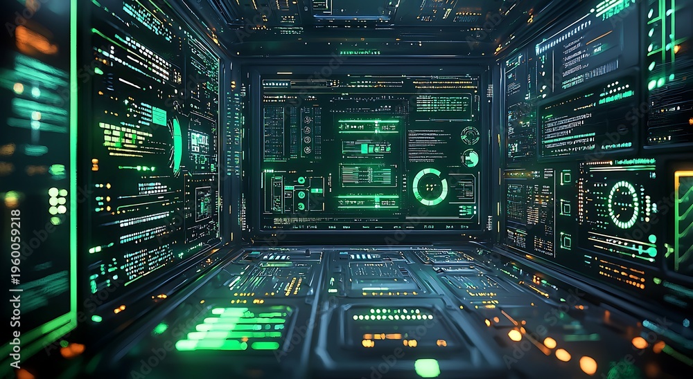 Fototapeta premium Cyber dashboard futuristic interface neon technology data network analytics system photo