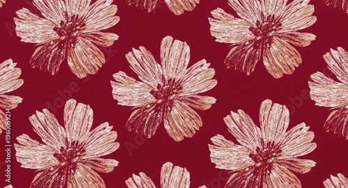 Repeating floral print featuring dazzling petals on rich carmine surface suited for phone wallpaper and postcards
