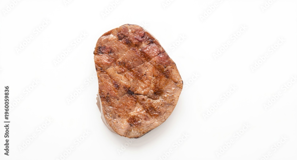 Obraz premium grilled steak slice on a white smooth background with copy space