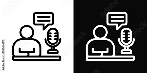 Podcast Icon In Black And White Filled Style.