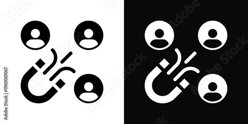 Reach Icon In Black And White Filled Style.