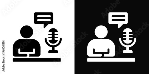 Podcast Icon In Black And White Filled Style.