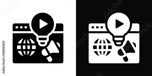 Content Icon In Black And White Filled Style.