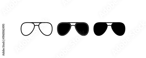 Aviator Sunglasses Icons Set Outline and Solid Styles