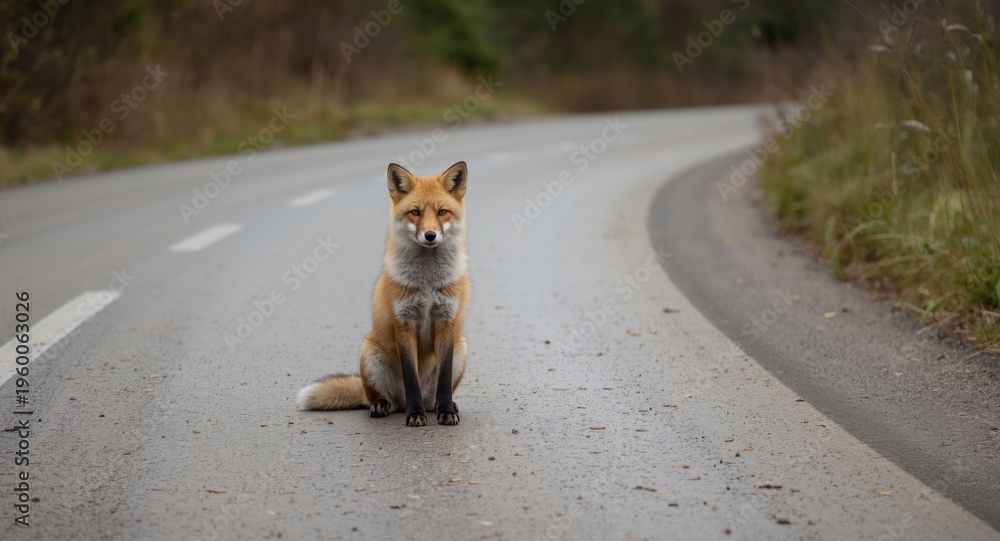 Fototapeta premium Fox in natural outdoor road environment