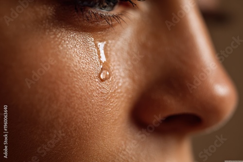 Intimate close-up of a water drop on the skin conveying emotion and quiet mood