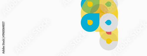 Abstract colorful circles overlap, creating dynamic visual composition. Bright hues contrast against white background. Simple, modern design.