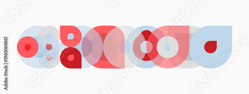 Abstract composition featuring overlapping circles. Red, pale blue hues create layered visual effect. Minimalist design, modern aesthetic.