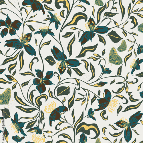 Jumbo Teal Floral 2026 Seamless Pattern