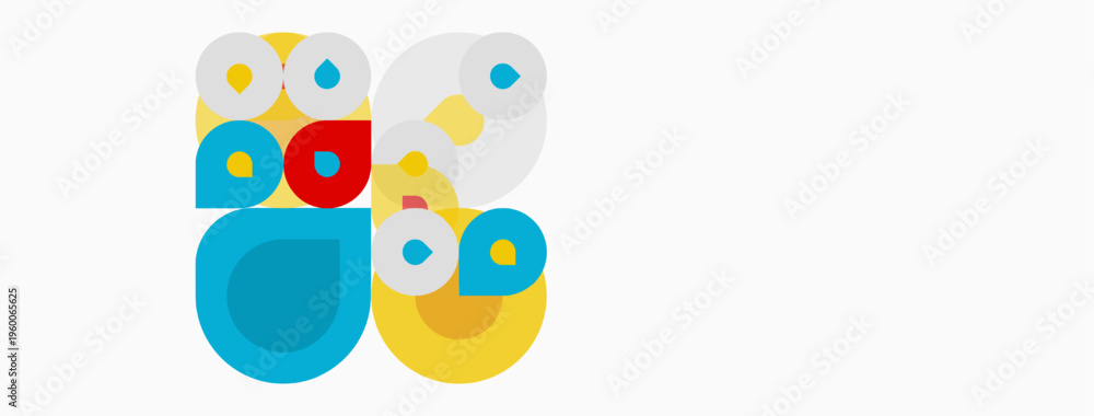 Fototapeta premium Abstract circles, red, blue, yellow hues. Overlapping shapes create playful composition. Minimalist design, clean aesthetic.