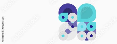 Abstract composition featuring overlapping circles. Purple, blue, turquoise hues dominate simple design. Minimalist aesthetic, clean lines present.