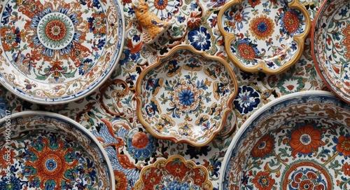 Intricate porcelain artwork featuring vibrant multicolored patterns