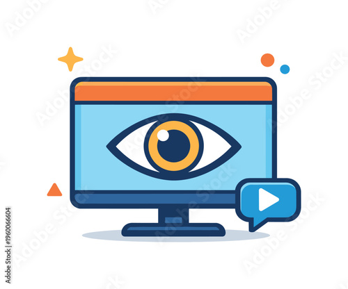 Retail and public display marketing concept emphasizing visual communication through screens to attract attention and inform audiences effectively, a screen icon combined with a