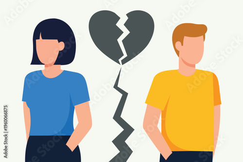 Couple With Broken Heart Facing Away Representing Relationship Breakup Separation And Emotional Conflict