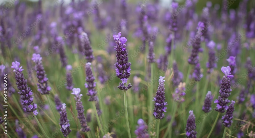 Obraz premium Lavandula stoechas blooming with vibrant flowers on summer field